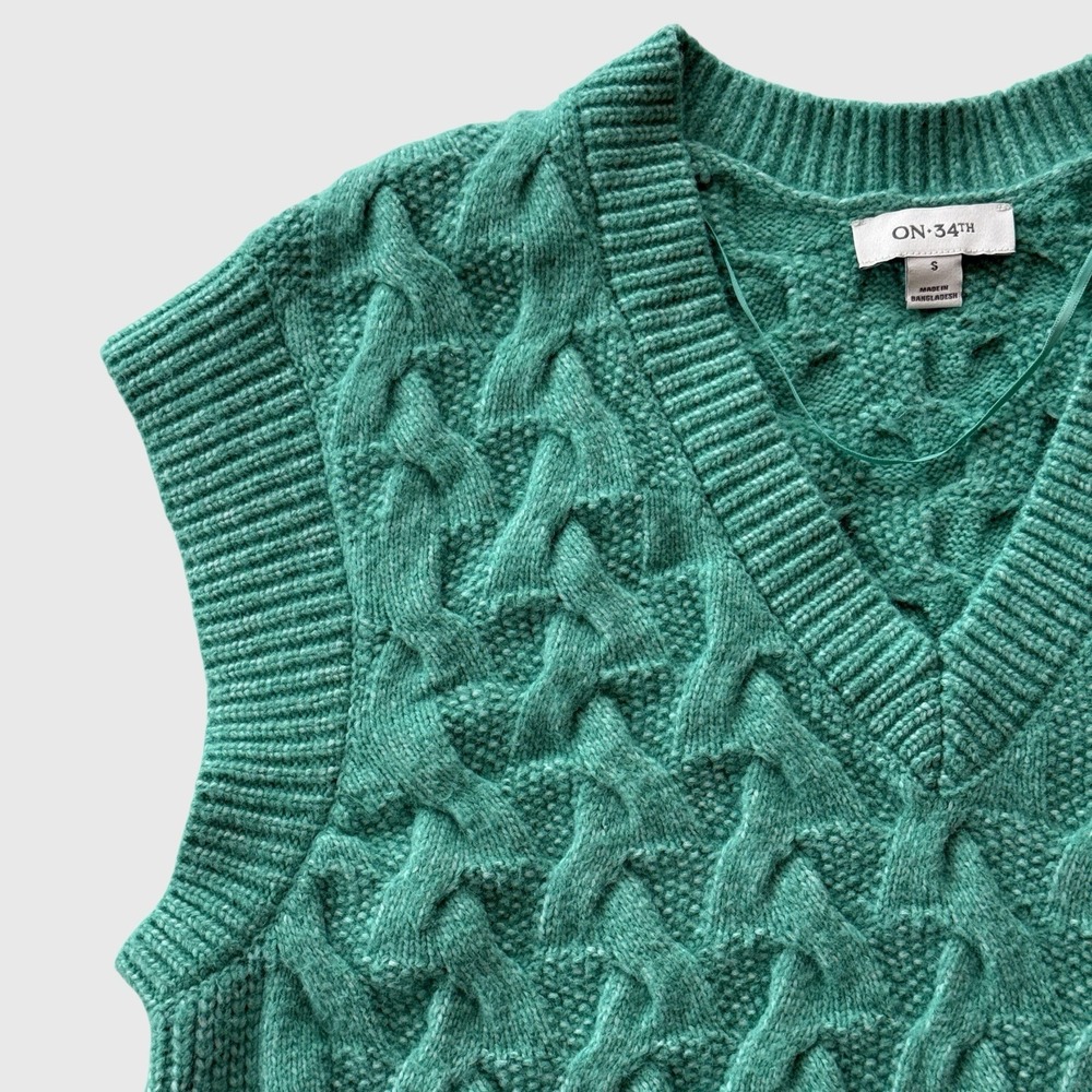 ON 34th Cropped Cable Knit Sweater Vest Spring Green Preppy Boxy Women's Small - Picture 4 of 9